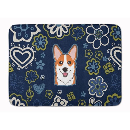Carolines Treasures Blue Flowers Red Corgi Machine Washable Memory Foam Mat BB5105RUG